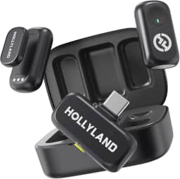 Hollyland LARK A1 Duo – Microfone Sem Fio Mini para iPhone 15/16 e Android (2TX + USB-C RX + Case de Carregamento), Microfone Magnético para YouTube, TikTok, Podcast e Entrevistas (Preto)