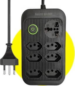 Extensão Tomada Régua Elétrica 6 Tomadas, 1 tomada Universal, Cabo de Alimentação de 3 metros, Suporte a Tensão de 110-220V Filtro de Linha Bivolt Potência de 2500W, Preto