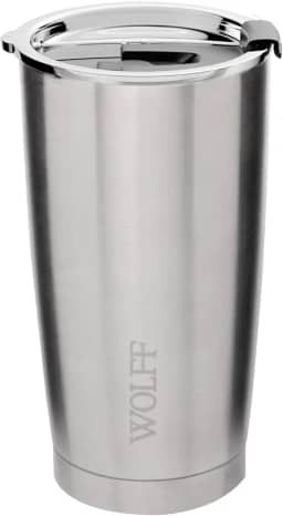 WOLFF - Copo Térmico de Aço Inox Parede Dupla Com Tampa 600ml Prata - Para Viagem - Mantém a Bebida na Temperatura Ideal