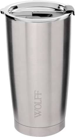 WOLFF - Copo Térmico de Aço Inox Parede Dupla Com Tampa 600ml Prata - Para Viagem - Mantém a Bebida na Temperatura Ideal