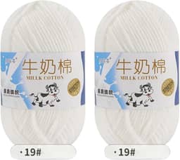 Pacote com 2 fios de algodão macio para crochê e tricô, roupas, suéteres, chapéus, cachecóis e shaw (19-branco)