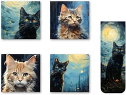 4 Ímãs de geladeira + 1 Marcador magnético, 4 peças de desenho fofo Van Gogh Plastificados de gatos ímãs de geladeira Van Gogh imã de geladeira acessório de decoração de geladeira