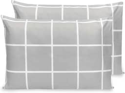 Kit 2 Fronhas Estampadas Percal Flex 400 Fios Zíper 70 X 50 (Grid Cinza)