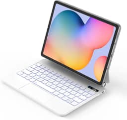 BETTDOW Capa com Teclado e Trackpad para Samsung Galaxy Tab S6 Lite 10.4" Polegadas, Capa com teclado Bluetooth sem fio destacável magneticamente,Teclado com LCD Display (Branco)