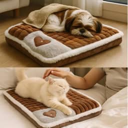 Cama Ortopédica para Cães e Gatos, Almofada Acolchoada com Coração, Marrom e Branco