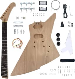Yinfente Kit de guitarra DIY com corpo de mogno pescoço de mogno com escala de jacarandá 6 cordas kit de guitarra elétrica DIY com todos os componentes para construir sua própria guitarra (estilo 3)