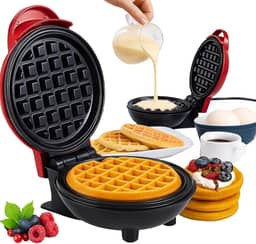 Mini Máquina de Waffle Elétrica Bivolt (110V/220V) | 350W Compacta e Antiaderente | Waffle, Panqueca, Omelete e Sanduíche | Portátil para Lanches Rápidos, Viagem e Cozinhas Pequenas