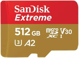 Cartão de memória SanDisk 512GB Extreme Plus UHS-I microSDXC com adaptador SD, leitura de 170 MB/s, gravação de 90 MB/s, V30, A2, SDSQXA1-512G