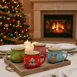 Conjunto de canecas de Natal 145 g Papai Noel Ursinho Rena Pinguim Caneca de Café Vermelha Verde Natal Cerâmica Canecas de Café para Casa Escola Escritório Mesa Centro de Mesa Presente de Ano Novo