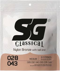 Encordoamento SG Nylon Bronze 65 35/Prata, Tensão Média, para Violão com Bolinha