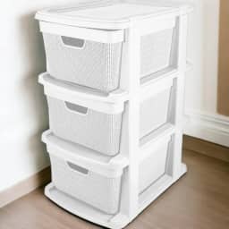 Gaveteiro Organizador Grande de Chão 15 Litros com 3 Gavetas em Plástico Juta (Branco)