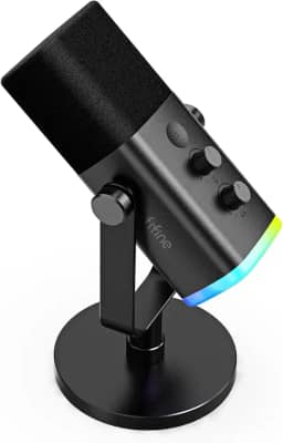 FIFINE Microfone gamer para podcast,microfone dinâmico USB/XLR de mesa para jogos gravação,PC mic de computador com RGB, botão de mudo, conector para fones ouvido,preto - Ampligame AM8