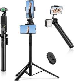 ULANZI MT-70 Tripé Extensível para Celular, Tripé de Vlog de 63" com 2 Clipes para Celular, Rotação de 360° para Câmera Dupla, Leve para Viagem