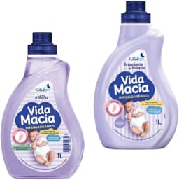 Kit Vida Macia 1 Litro para roupinhas de Bebê: Lava Roupas + Amaciante Amêndoas Lava Roupas e Amaciante para roupinhas infantil.