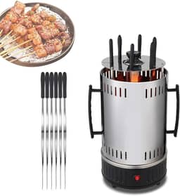 Grelha elétrica vertical rotativa, churrasqueira elétrica interna com 12 garfos, máquina de espeto rotativa automática de 1000 W, cabo duplo para espetos, espetos e assados de peixe
