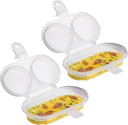 Kit com 2 Omeleteiras e Formas de Ovos para Microondas – Pote Plástico para Preparar Ovos e Omeletes Sem Óleo – Ideal para Café da Manhã Lanche Refeição Saudável