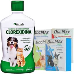 Kit tratamento sarna Canina, Micose, Coceira. Dogmax 4 comprimidos 5kg + Shampoo clorexidina (Cães de 16kg a 30kg)