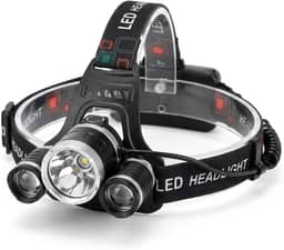 Lanterna de Cabeça LED Profissional, 3 Lâmpadas, Faixa Ajustável, Iluminação Potente, Preta, para Camping e Atividades Noturnas