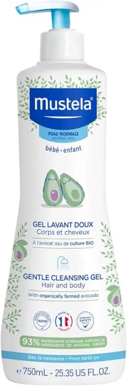 Mustela Gel Lavante Suave 750ml - Sabonete Líquido Corpo e Cabelo Infantil - 93% de Ingredientes de Origem Natural - Seguro Desde o Nascimento