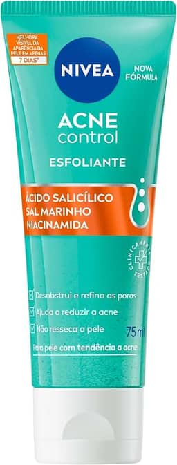 NIVEA Esfoliante Facial Acne Control 75ml - Controla a oleosidade, ajuda a desobstruir os poros, remove células mortas, reduz a vermelhidão da acne, não resseca e nem agride a pele