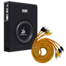 Caixa Automotiva Amplificada 350W Subwoofer 8'' Slim 3 Canais Corzus + Cabo Rca 4 Vias Blindado Som Profissional 5 Metros Vipertron