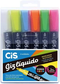 CIS Giz Liquido Marcador Multiuso 6 Cores Neon, Multicor