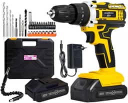 Furadeira e Parafusadeira de Impacto Sem Fio 21V com LED, 2 Baterias Recarregáveis Bivolt e 32 Acessórios - Maleta Completa para Uso Profissional e Doméstico