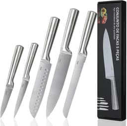 LUMAI Original Conjunto de 5 Facas Grandes de Cozinha Zurich Robusto em Aço Inoxidável 3CR13 com Lâminas Inteiriças – Forja Prolongada para Robustez, Anti ferrugem, Ultra Afiadas e Precisão Suíça