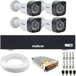 Kit 4 Câmeras Tudo Forte TF 2020 B Full HD 1080p Bullet com Visão Noturna 20M Proteção IP66 + DVR Gravador Intelbras MHDX 1104-C 4 Canais
