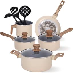 Jogo de Panelas Cerâmica Antiaderente Indução 8 Peças, Compatível com Fogão de Indução, Gás e Elétrico