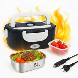 Marmita Elétrica Portátil Bivolt + 12V/24V – Com Aquecimento Rápido, Compartimentos e Tampa Vedada para Carro, Caminhão e Casa (Preto)