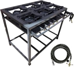 Fogão Industrial 6 Bocas Alta Pressão, Aço Carbono, 95x65x80cm, com Paneleiro, Coletor de Gordura, Cinza