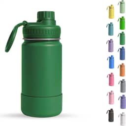 Garrafa Térmica Infantil - 350ml, Aço Inox 304 Parede Dupla de Isolamento 24horas Gelado, Tampa Rosca De Segurança, Anti Vazamento, Base Silicone AntiDerrapante, BPA Free (Verde Floresta)
