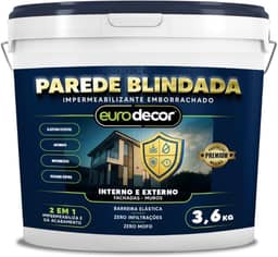 Parede Blindada Euro Decor Tinta Emborrachada 3,6KG Fácil Aplicação Proteção Contra Infiltrações (Branco)