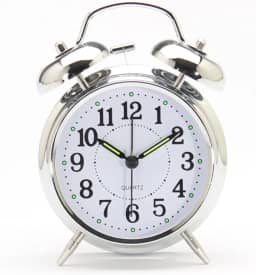 Relógio Despertador Analógico Vintage Antigo com Visor de 8 cm e LED para Visualização Noturna (Cromo)