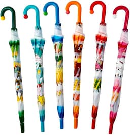 Guarda-chuva Infantil com Proteção UV, Design Vibrante com Animais, 66cm Comprimento, Abertura Fácil, 5 Varetas