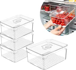 Kit 4 Organizadores Geladeira Armário Cozinha 2,2 e 5 Litros Alimentos Vegetais Caixa Plástica para Legumes, Saladas (2,2 S/Cesto)