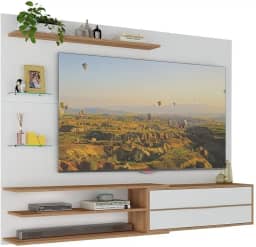 Painel para TV até 65' com 1 Porta Basculante e 5 Prateleiras – Multimóveis MP1064 Branco/Rustic, Design Moderno em MDP