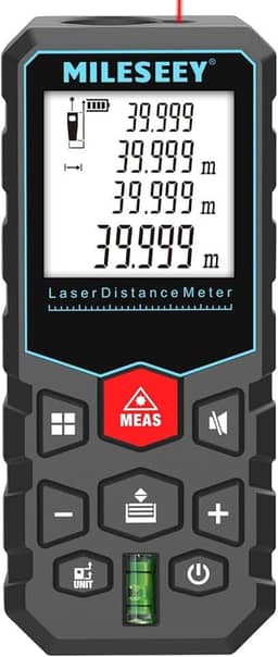 MiLESEEY Medida a laser, fita métrica a laser, precisão de ± 2 mm com área, medição de volume, iluminação LCD, função silenciosa, IP54, bateria incluída
