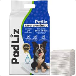 Tapete Higiênico para Cachorro Padliz 80cm x 60cm 30 Unidades Sanitário Super Absorvente Antivazamento Alta Absorção Descartável Premium Atrativo Petliz