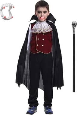 Fantasia de Halloween de vampiro para meninos e crianças, gótica, cosplay clássico (preto, 4 a 6 anos)