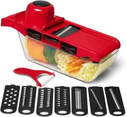 Cortador de Legumes Multifuncional 6 em 1 – Fatiador de Mandolim Profissional, Picador de Cebola, Ralador de Vegetais, Fatiador de Frutas, Utensílio de Cozinha em Aço Inox, Cortador Prático