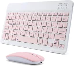 Combo Teclado e Mouse Sem Fio Bluetooth - Teclado Ultrafino, Recarregável - Kit Compatível com Tablets e PCs (Rosa)