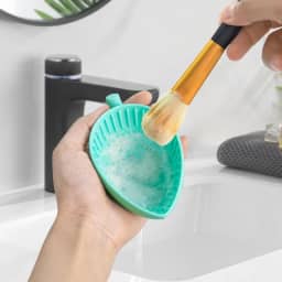 Tigela de lavar pincel de maquiagem, limpador de pincéis de maquiagem de silicone em forma de folha, ferramenta de lavagem portátil, limpador de pincéis cosméticos