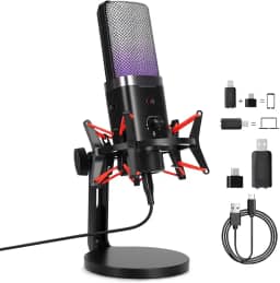 Microfone Gamer para Podcast com conexão USB sem fio, Microfone Dinâmico USB/XLR, 48KHZ, SNR≥95dB para Streaming/Podcasting/Gravação