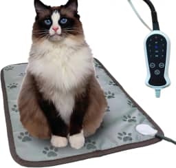 DEOMAN Almofada de aquecimento para animais de estimação para cães pequenos e gatos, cama de gato aquecida, almofada elétrica para cães com temporizador ajustável, cordão resistente à mastigação