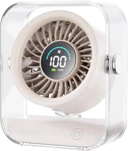 Basike Ventilador de Mesa Mini com Display Digital, 100 Níveis de Velocidade Portátil Bateria 5000mAh de 7h, Anjo Ajustável 60°, Silencioso para Casa, Escritório e Viagens (Branco Areia)