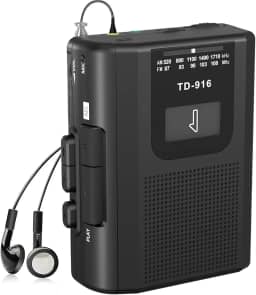 FIOLEES Gravador de cassete portátil, rádio AM FM vintage, Walkman portátil com alto-falante grande, conector de fone de ouvido estéreo, suporta gravação de microfone, alimentado por bateria DC ou AA