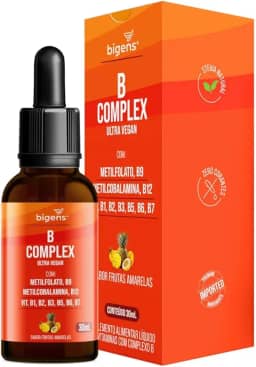B Complex Ultra Vegan, Vitaminas do Complexo B em Gotas Sublingual, Sabor Frutas Amarelas, 30ml, Bigens