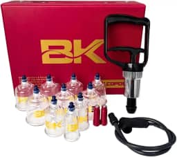 KIT Ventosaterapia 10 Copos com Pistola de Sucção BK PLUS - Conjunto Completo para Ventosaterapia